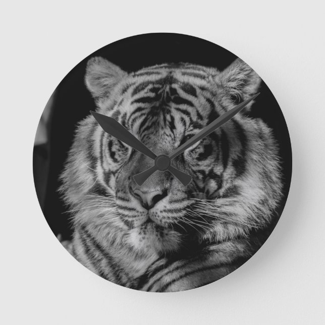 Black & White Tiger Round Clock (Front)