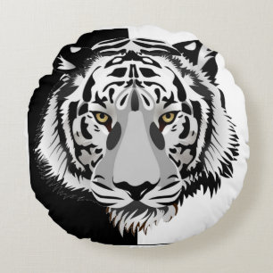 Black White Tiger  Round Pillow
