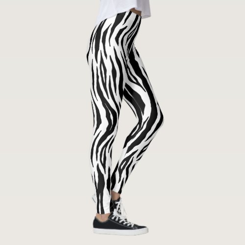 Black White Tiger Stripes Animal Print Pattern Leggings
