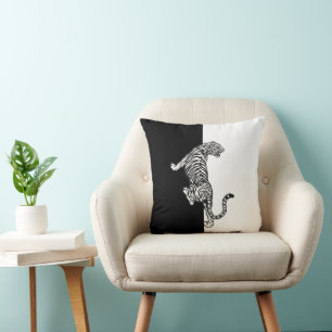 Black White Tiger  Throw Pillow