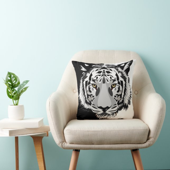 Black White Tiger  Throw Pillow (Chair)