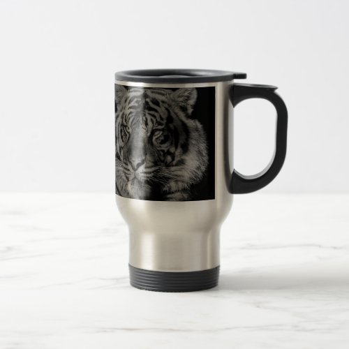 Black  White Tiger Travel Mug
