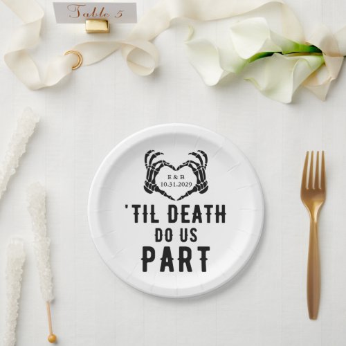 Black White Til Death Do Us Part Skeleton Wedding Paper Plates