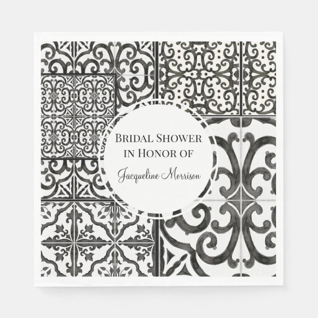 Black White Tile Pattern Rustic Farm Bridal Shower Napkins (Front)