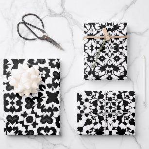 Black & White Tile Pattern Set 1 Wrapping Paper Sheets
