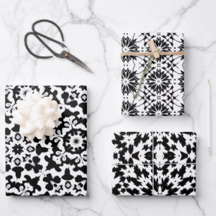 Black & White Tile Pattern Set 2 Wrapping Paper Sheets