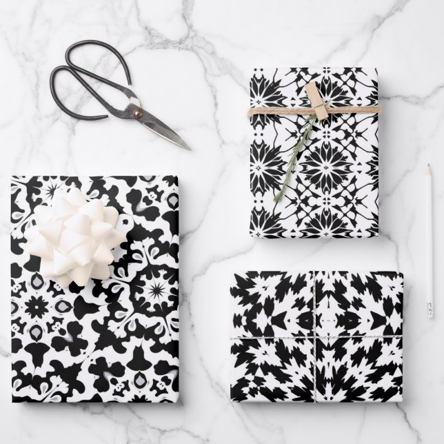 Black & White Tile Pattern Set 2 Wrapping Paper Sheets (Front)