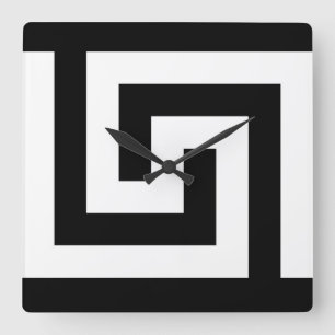 Black White Timeless Greek Key Modern Square Wall Clock