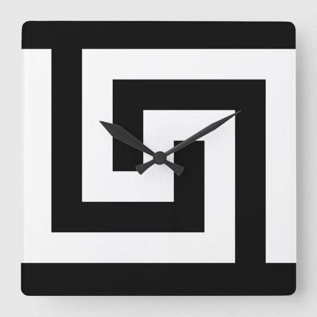 Black White Timeless Greek Key Modern Square Wall Clock (Front)
