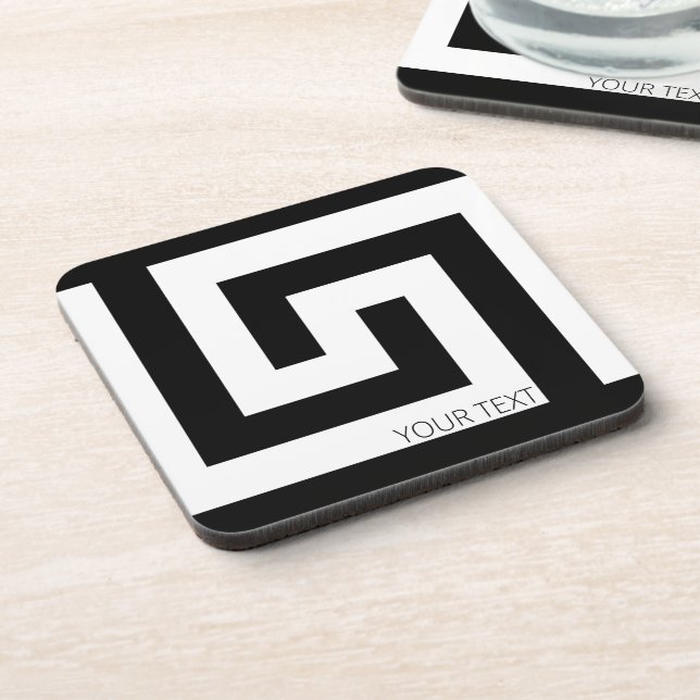 Black White Timeless Modern Greek Key Beverage Coaster (Left Side)
