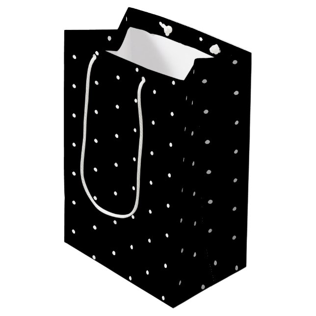 Black white tiny polka dots pattern gift medium gift bag (Front Angled)