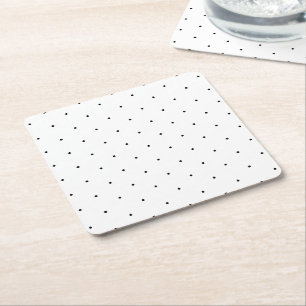 Black white tiny polka dots pattern square paper coaster