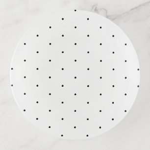 Black white tiny polka dots pattern trinket tray
