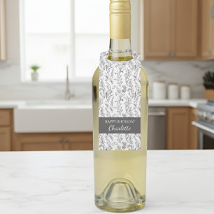 Black White Toile Floral Custom Name Gift Bottle Hanger Tag
