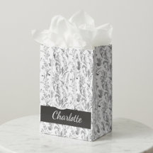 Black White Toile Floral Custom Name