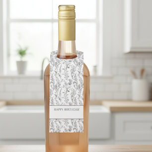 Black White Toile Floral Gift Bottle Hanger Tag