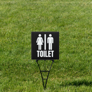 Black White Toilet Restroom Bathroom Men Woman Sign