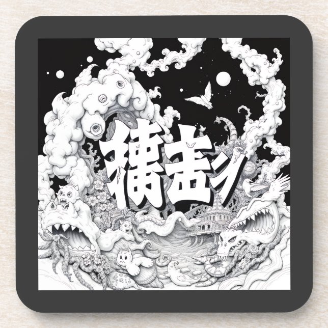 Black & White Tokyo Beverage Coaster (Front)