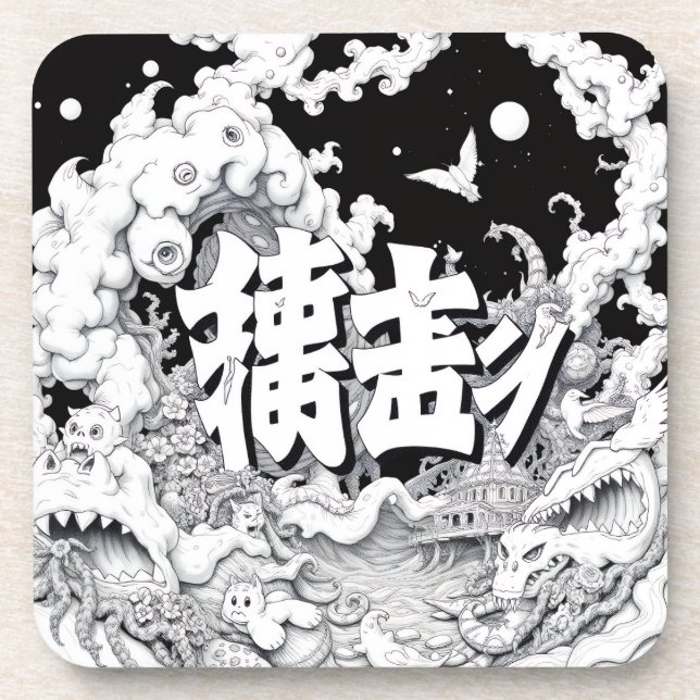 Black & White Tokyo Beverage Coaster (Front)