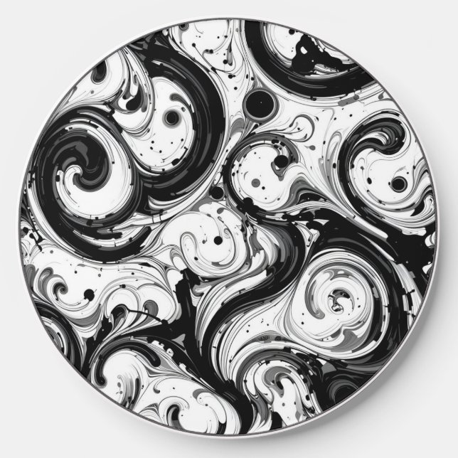 Black & white-toned swirly wireless charger  (Front)