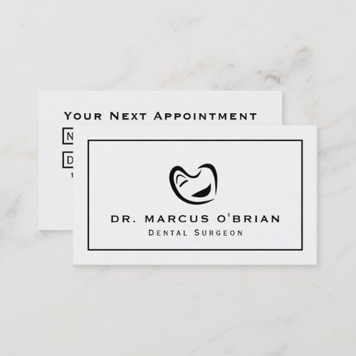 Black  White Tooth Logo Dentist Appointment Business Card