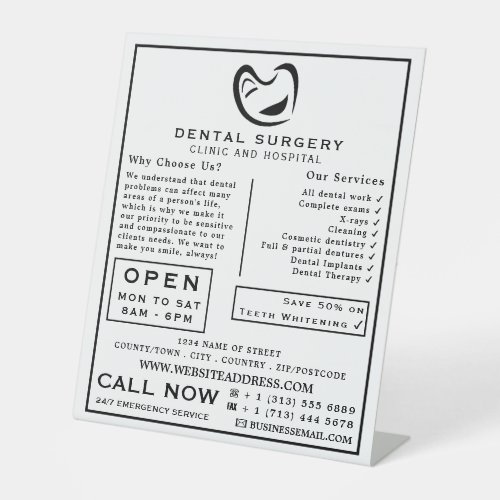 Black  White Tooth Logo Dentistry Dentist Advert Pedestal Sign