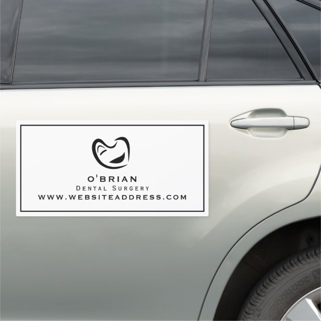 Black & White Tooth Logo, Dentistry, Dentist Car Magnet (In Situ)