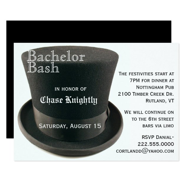 Black & White Top Hat Bachelor Party Invitation
