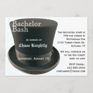 Black & White Top Hat Bachelor Party Invitation