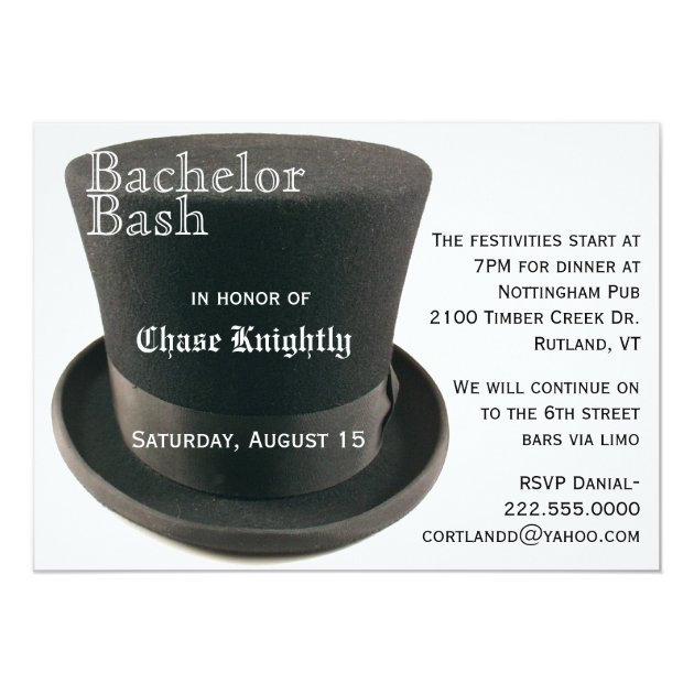 Black & White Top Hat Bachelor Party Invitation