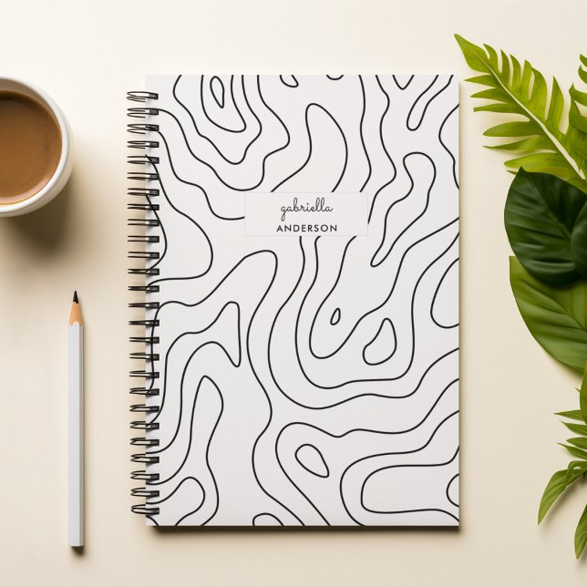Black White Topography & Script Monogram  Planner (Creator Uploaded)
