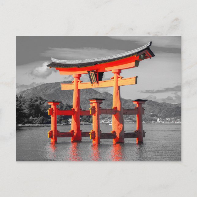 Black White Torii Gate Padoga Japan Picture Postcard (Front)