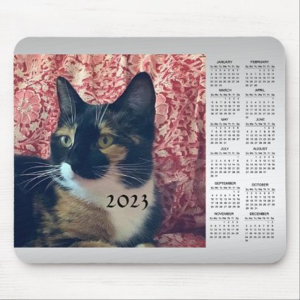 Black White Tortie Cat 2023 Calendar Mousepad