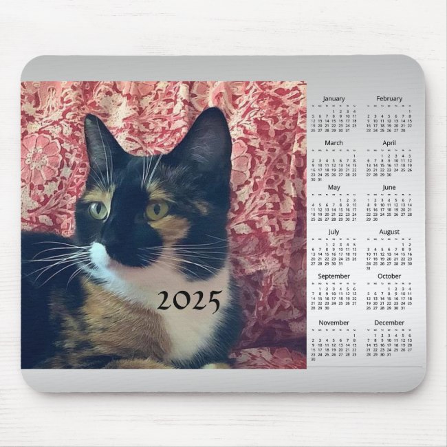 Black White Tortie Cat 2025 Calendar Mousepad