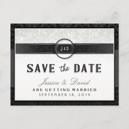 Black White  Touch of Gold Art Deco Save the Date Announcement Postcard