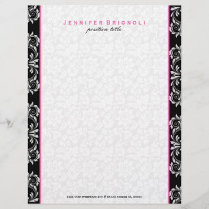 Black White Touch Of Pink Floral Damasks Letterhead