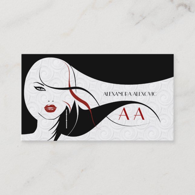 Black & White Touch Of Red-Beauty Template Business Card (Front)