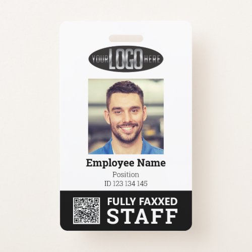 Black White Trade Employee Photo ID and QR Code Badge