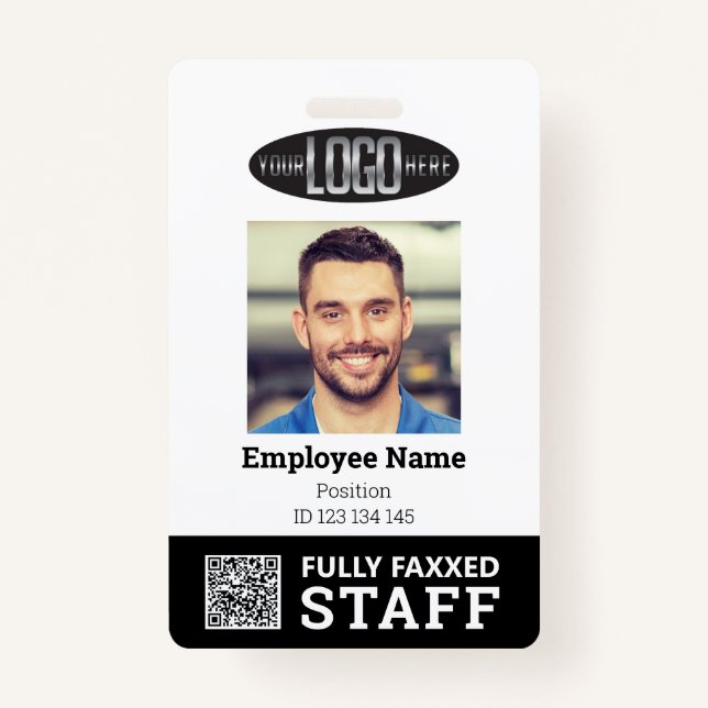 Black White Trade Employee Photo ID and QR Code Badge (Front)