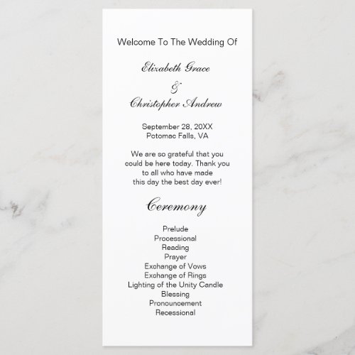 Black White Traditional Classic Wedding Program