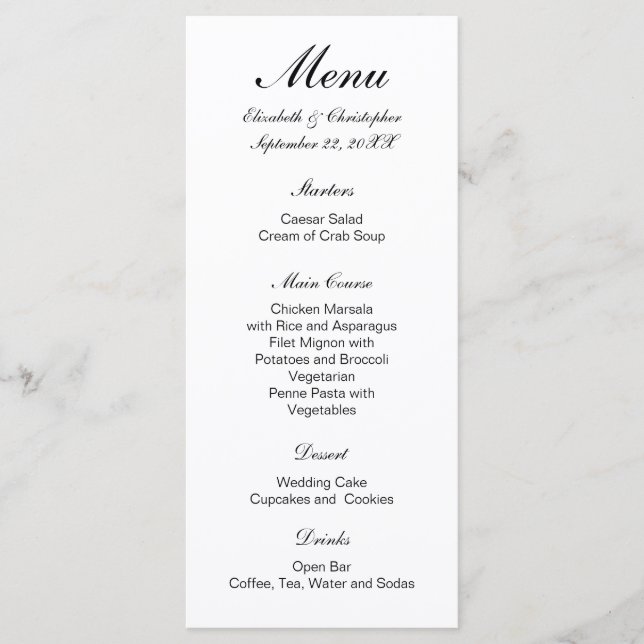 Black White Traditional Formal Classic Wedding  Menu (Front)