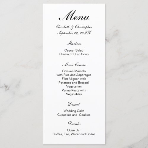 Black White Traditional Formal Classic Wedding  Menu