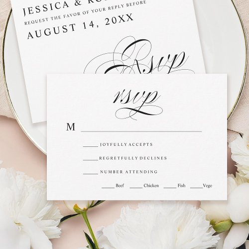 Black &amp; White Traditional Wedding RSVP Card