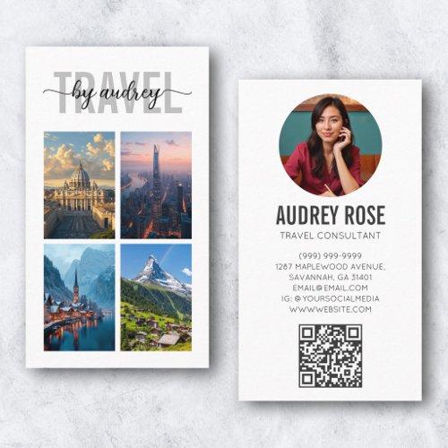 Black White Travel Agent Consultant Photo Qr Code Business Card