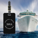 Black white travel vacation cruise names year luggage tag<br><div class="desc">Black background,  white text.
Personalize and add your names and year,  vacation/travel destination
Back: Add your contact information</div>