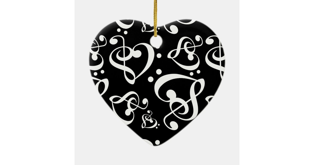 Black White Treble Bass Clef Heart Music Christmas Ceramic Ornament Zazzle Com