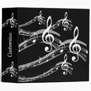 Black & White Treble Clef 3 Ring Binder