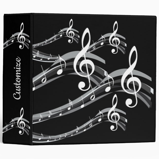 Black & White Treble Clef 3 Ring Binder (Front/Spine)