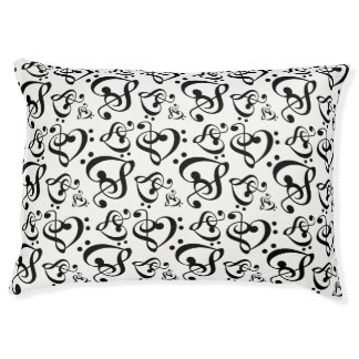 Black White Treble Clef Heart Music Notes Pattern Pet Bed