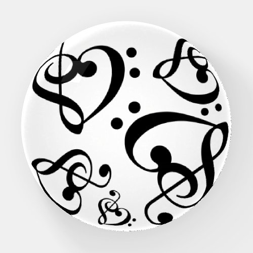 Black White Treble Clef Heart Music  Paperweight